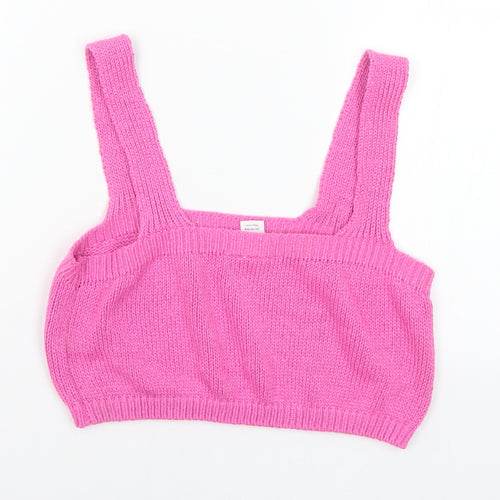 Monki Womens Pink Square Neck Acrylic Vest Jumper Size M