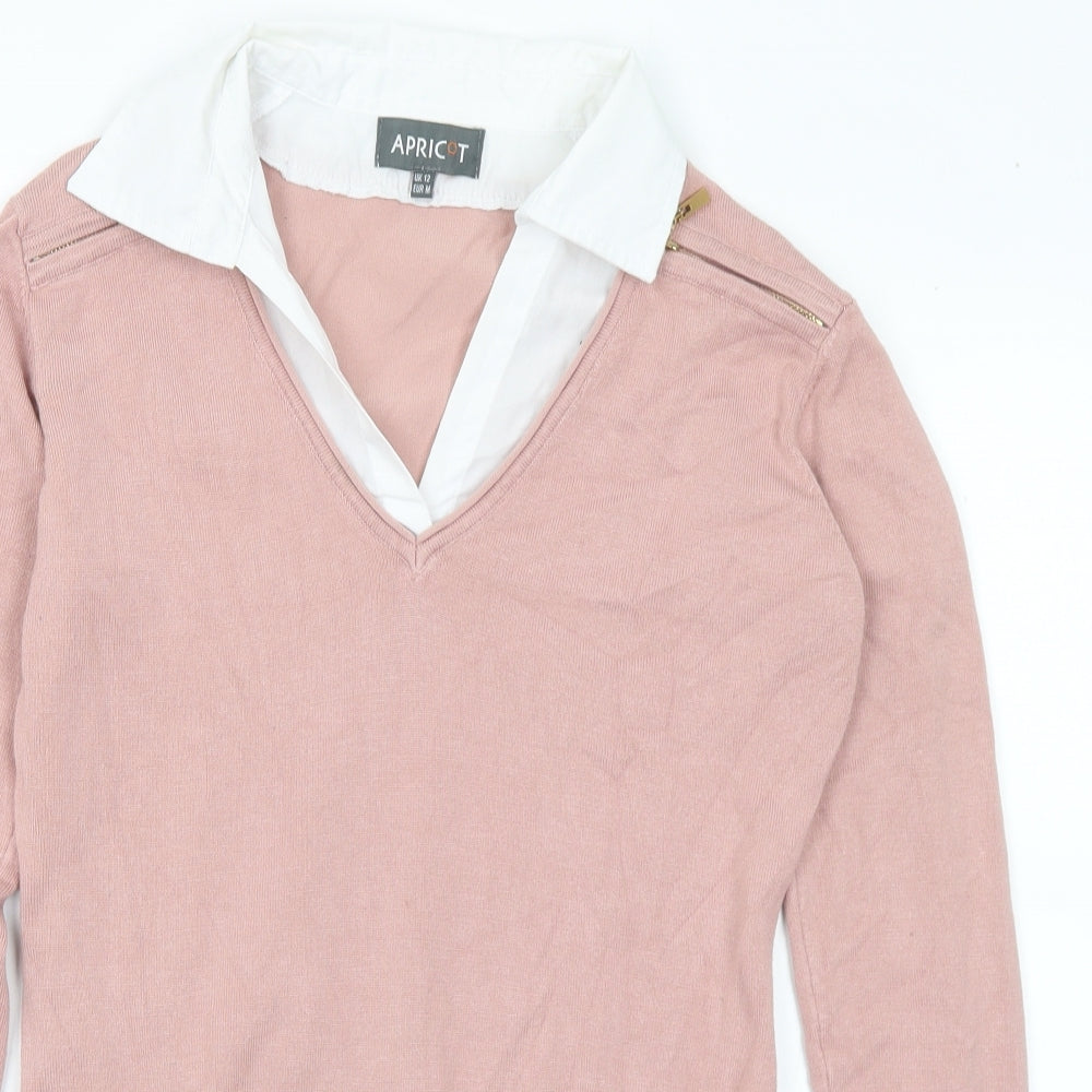 Apricot Womens Pink Collared Viscose Pullover Jumper Size 12