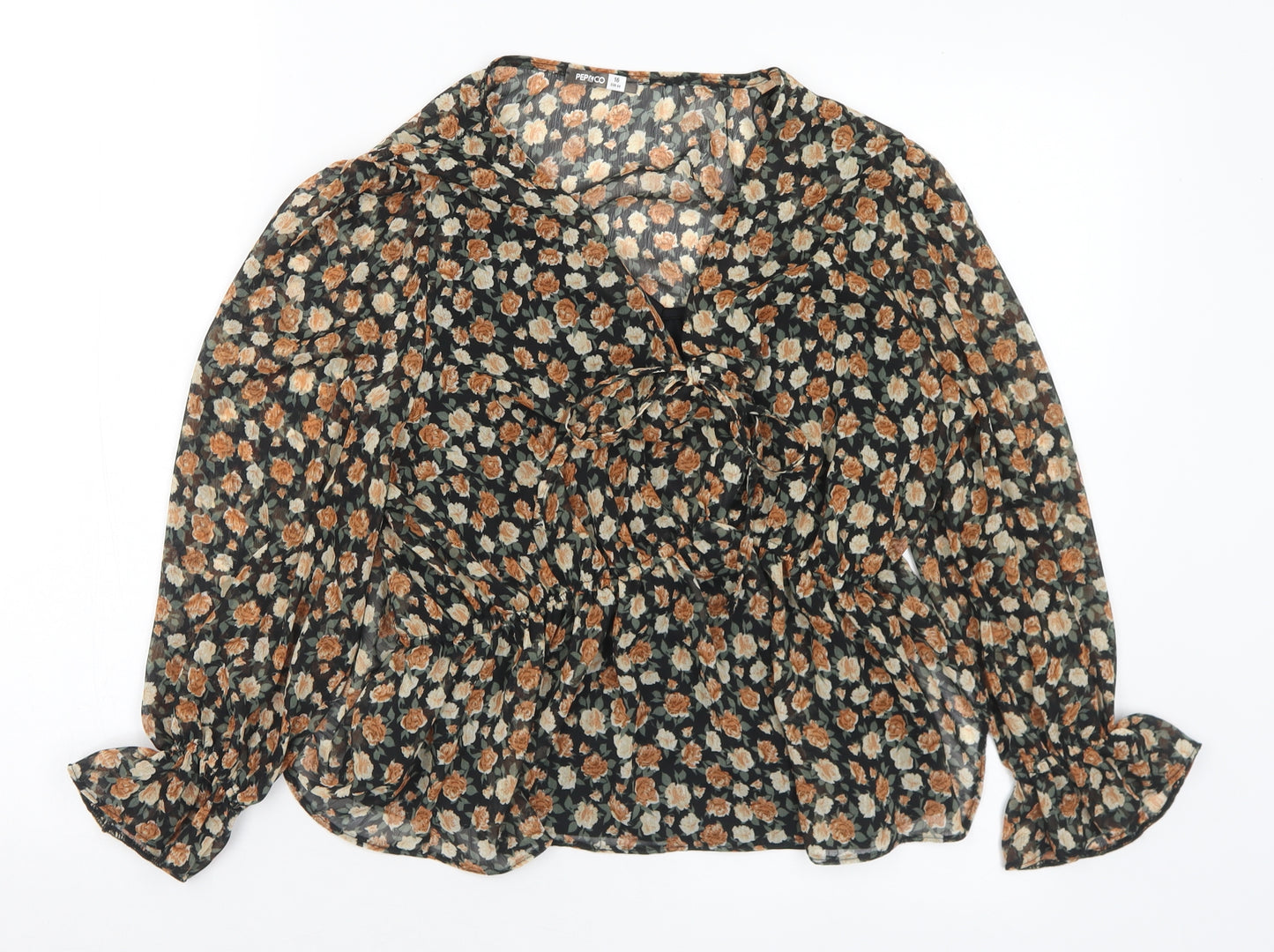 Pep&Co Womens Multicoloured Floral Polyester Basic Blouse Size 16 V-Neck