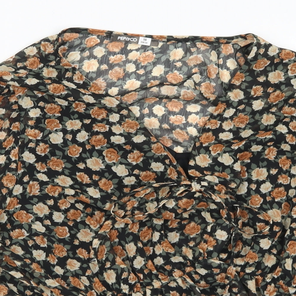 Pep&Co Womens Multicoloured Floral Polyester Basic Blouse Size 16 V-Neck