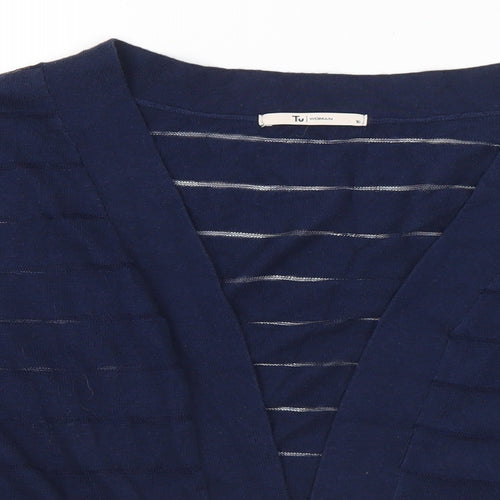 TU Womens Blue V-Neck Cotton Cardigan Jumper Size 16