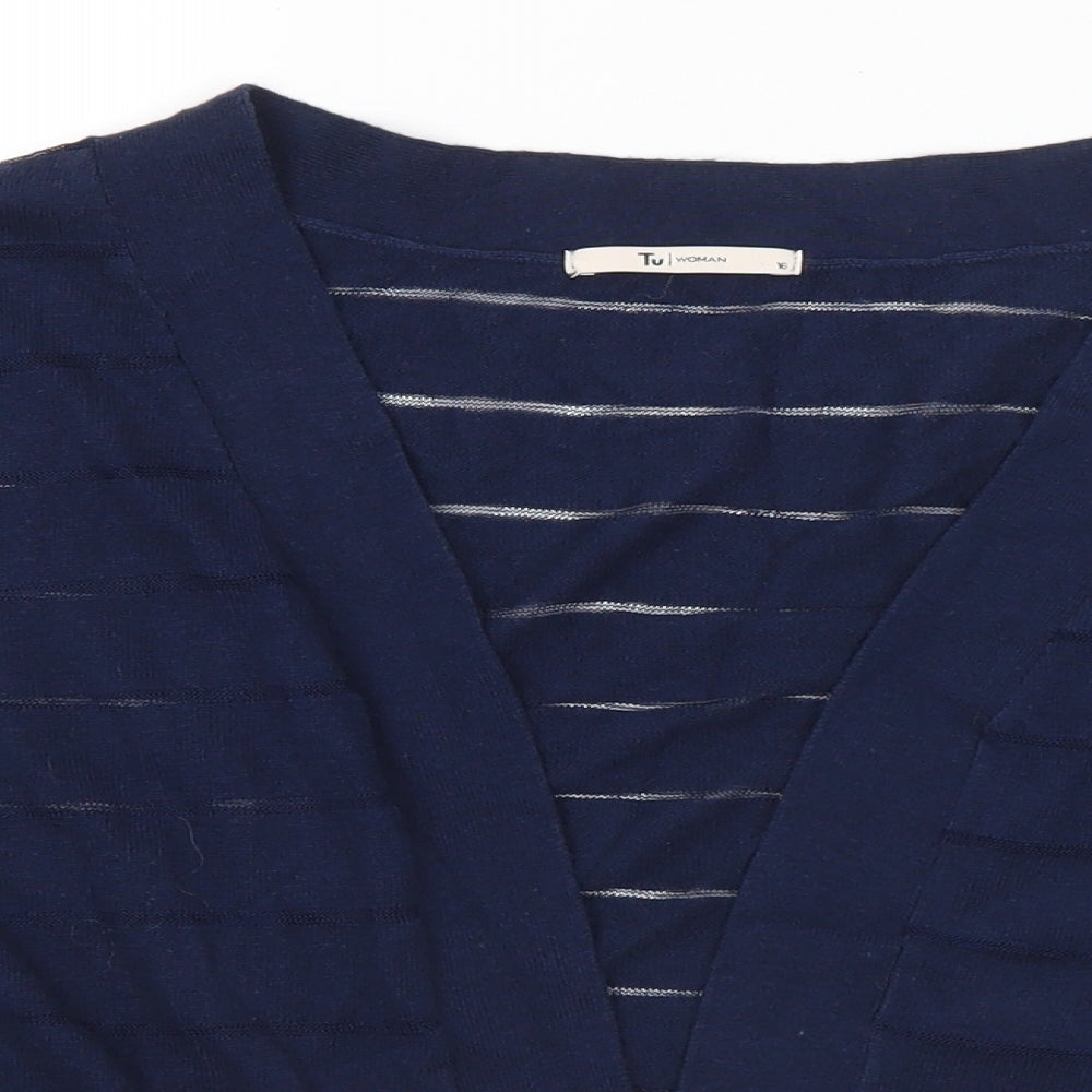 TU Womens Blue V-Neck Cotton Cardigan Jumper Size 16