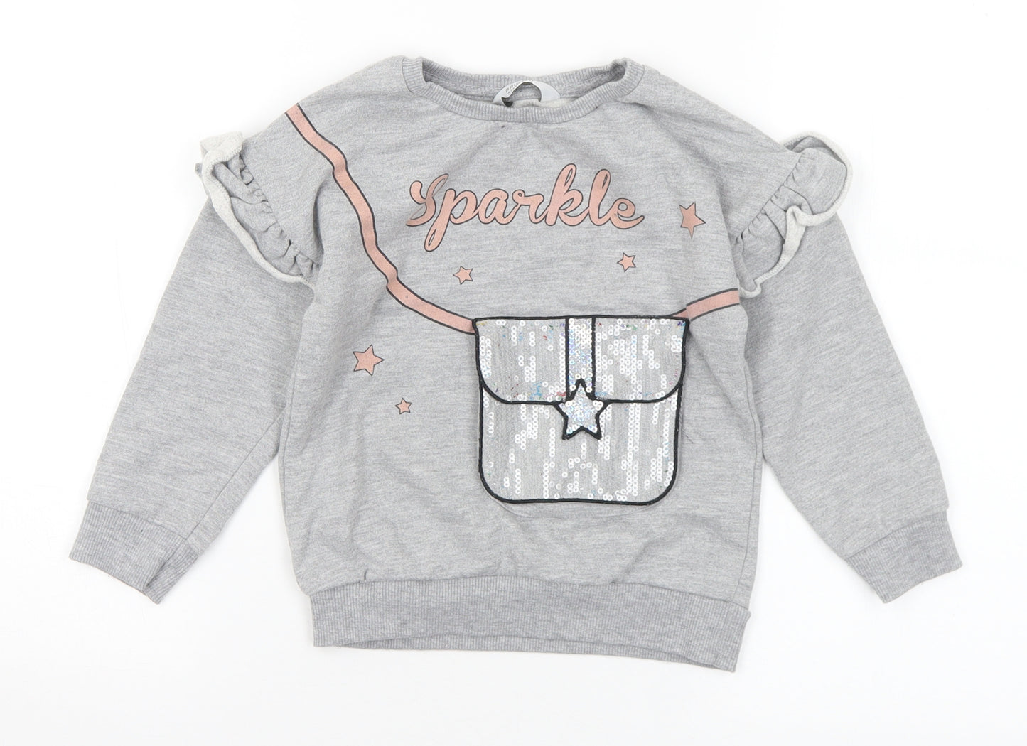 Primark Girls Grey Polyester Pullover Sweatshirt Size 4-5 Years - Sparkle