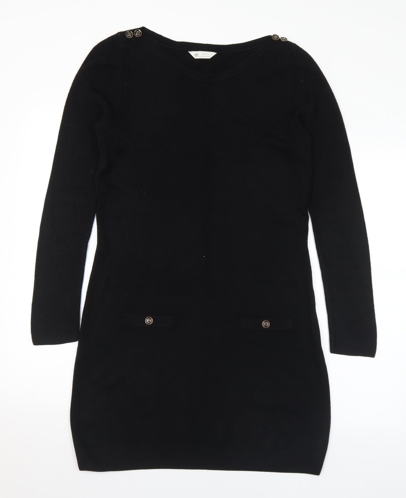 BHS Womens Black Acrylic Jumper Dress Size 14 Round Neck