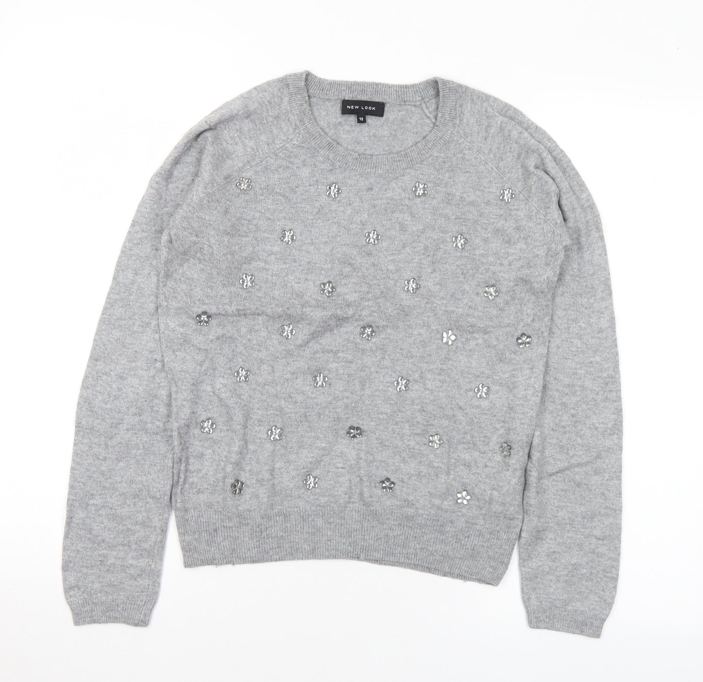 New Look Womens Grey Round Neck Nylon Pullover Jumper Size 12