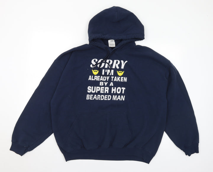 Gildan Womens Blue Cotton Pullover Hoodie Size XL - Beard