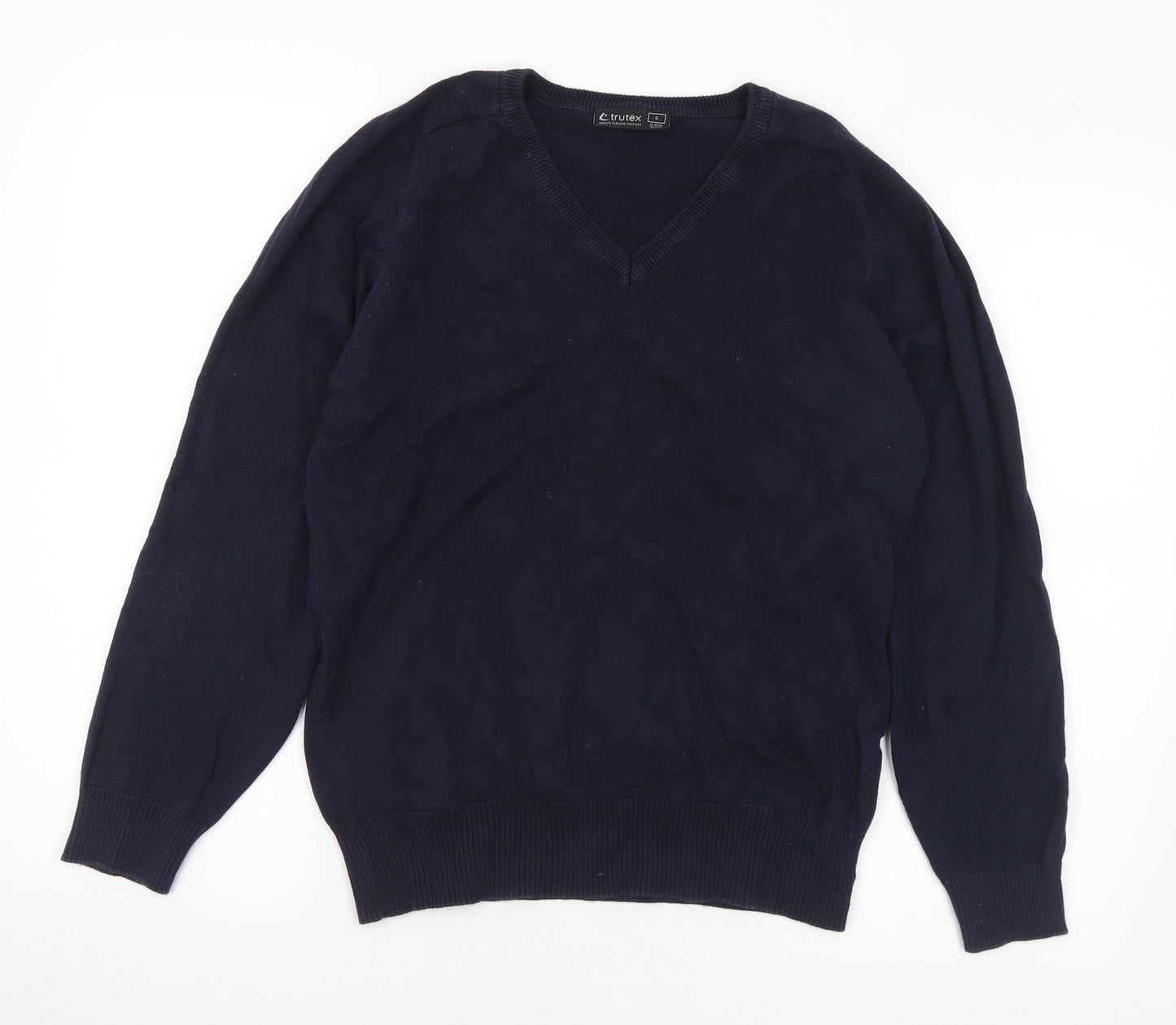 Trutex Mens Blue V-Neck Cotton Pullover Jumper Size S