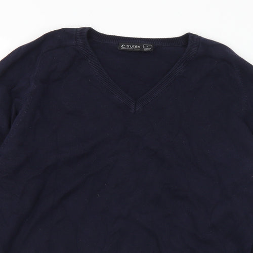 Trutex Mens Blue V-Neck Cotton Pullover Jumper Size S