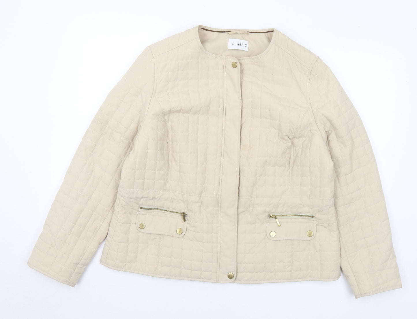 Marks and Spencer Womens Beige Quilted Coat Size 16 Zip