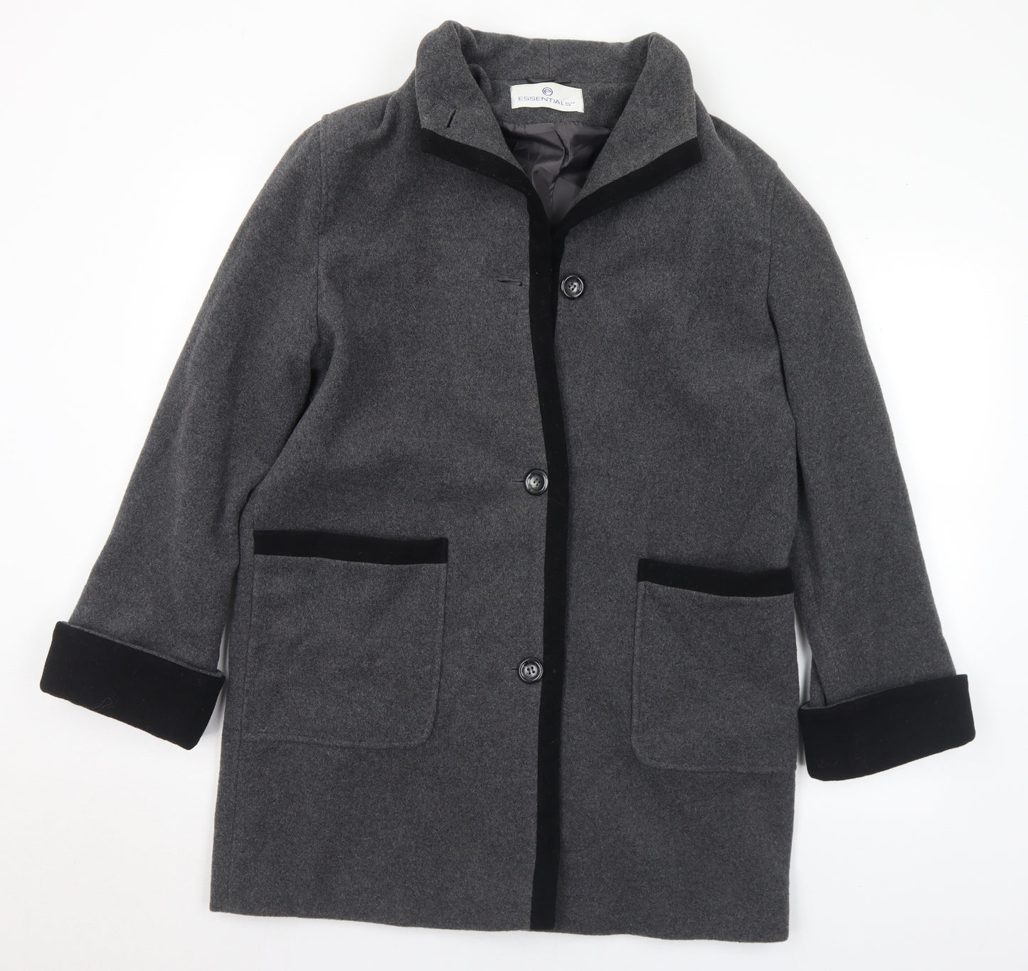 Essentials Womens Grey Pea Coat Coat Size 10 Button