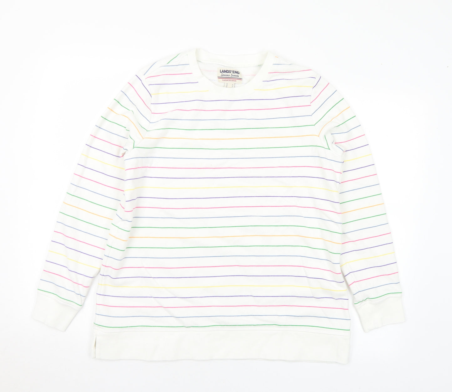 Lands' End Womens Multicoloured Striped Cotton Pullover Sweatshirt Size M