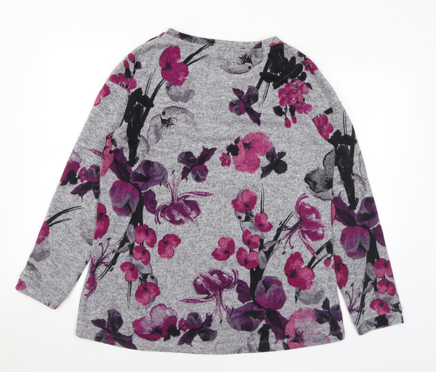 Nutmeg Womens Purple Round Neck Floral Polyester Pullover Jumper Size 12