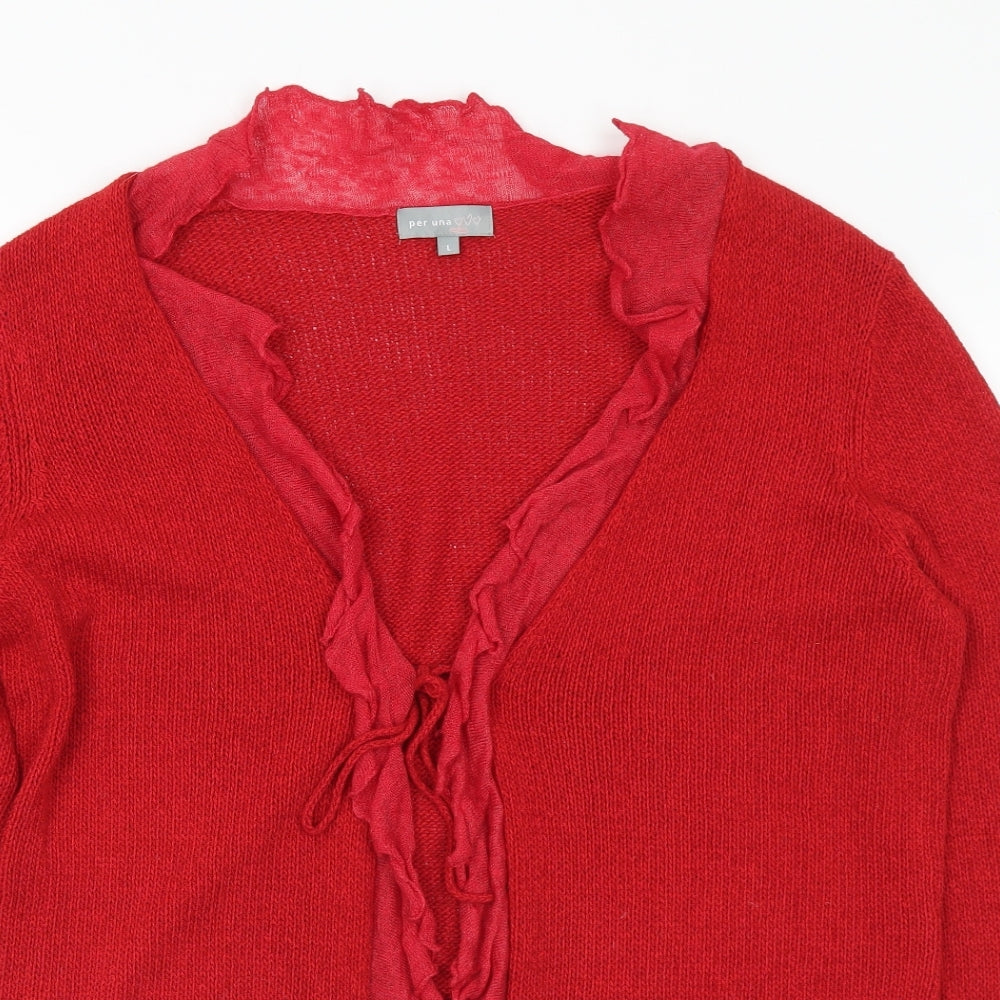 Marks and Spencer Womens Red V-Neck Acrylic Cardigan Jumper Size L