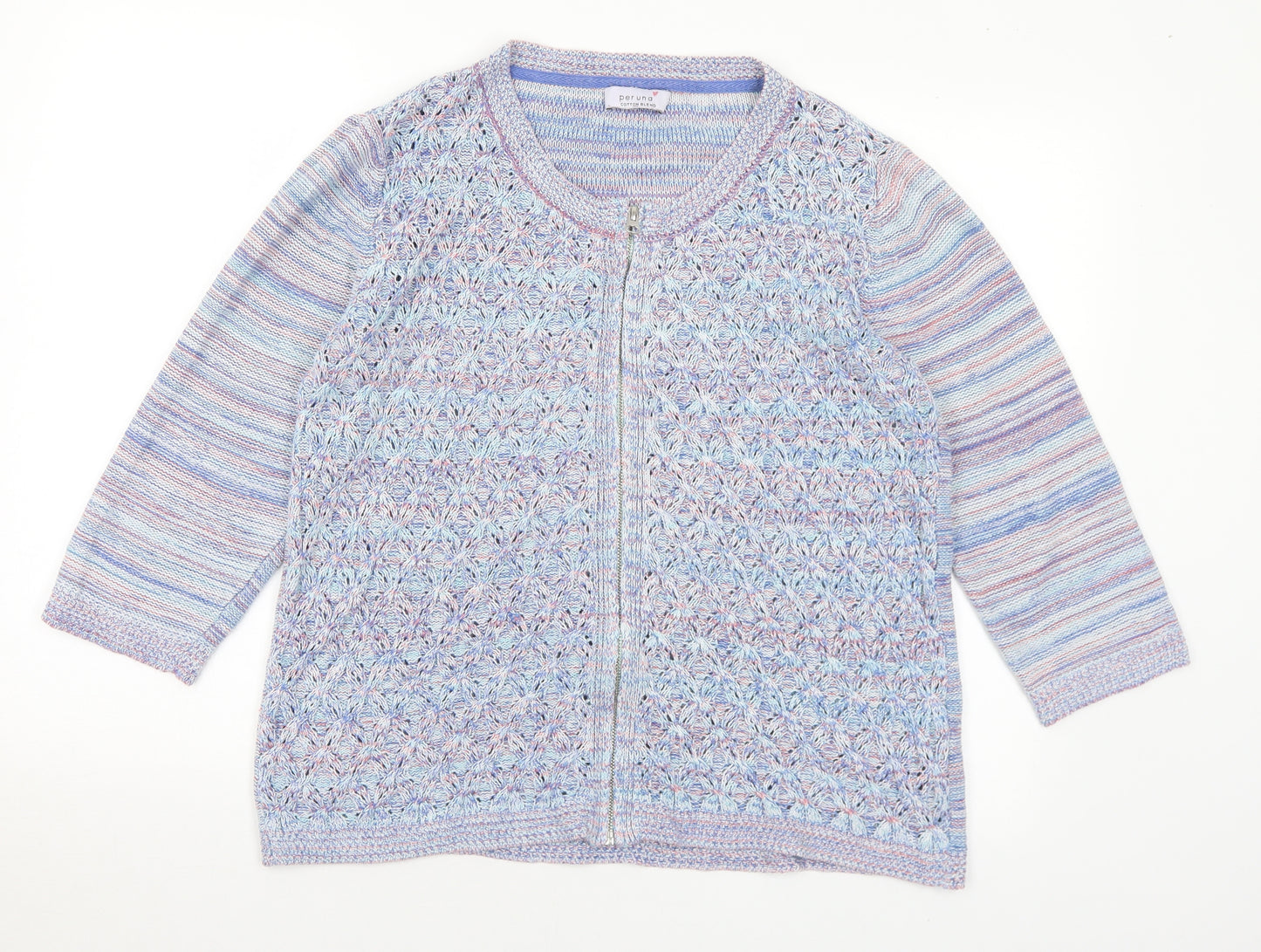Marks and Spencer Womens Multicoloured Round Neck Striped Cotton Full Zip Jumper Size 16