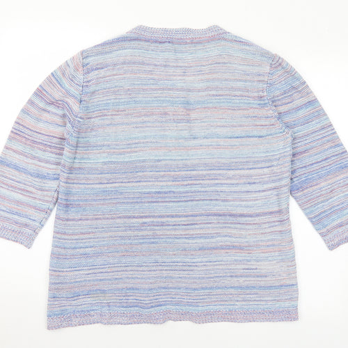 Marks and Spencer Womens Multicoloured Round Neck Striped Cotton Full Zip Jumper Size 16