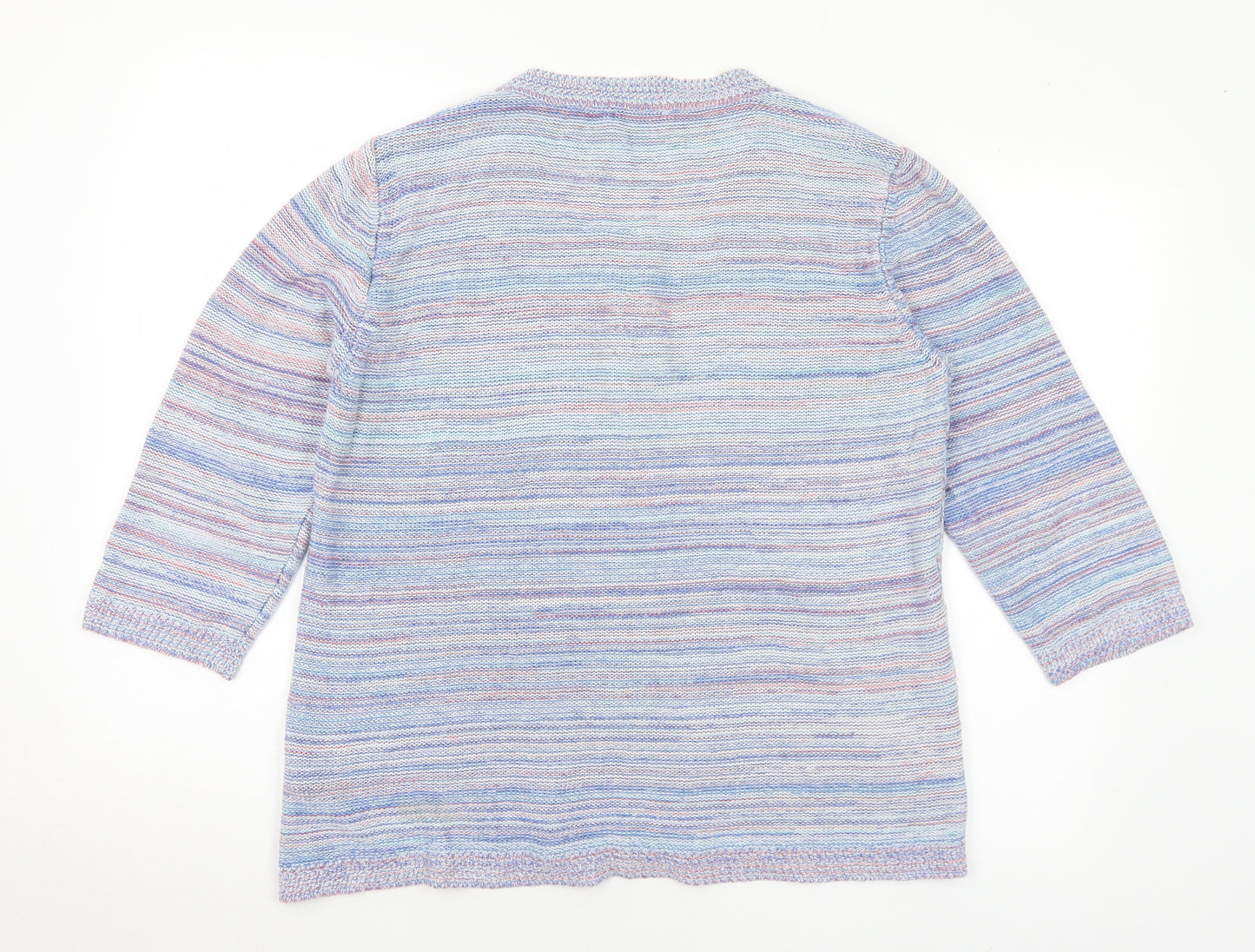 Marks and Spencer Womens Multicoloured Round Neck Striped Cotton Full Zip Jumper Size 16
