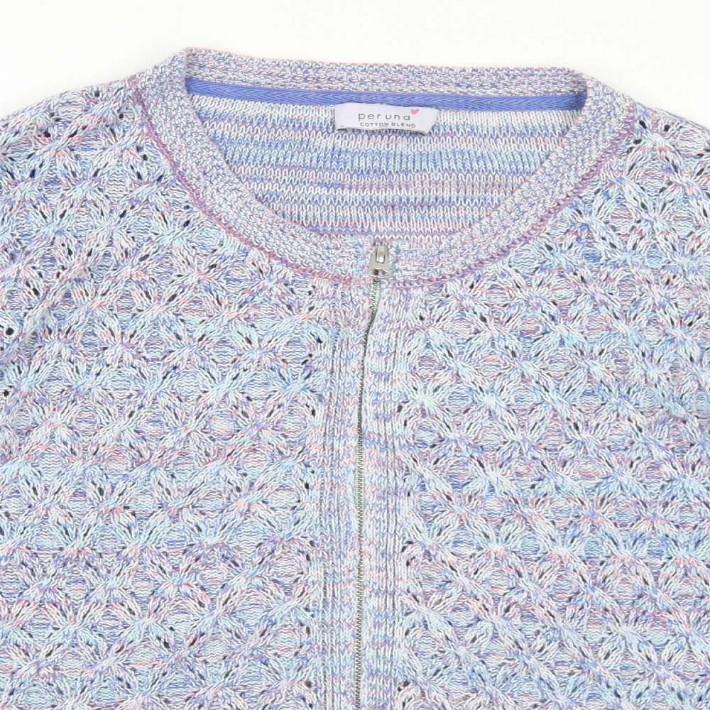 Marks and Spencer Womens Multicoloured Round Neck Striped Cotton Full Zip Jumper Size 16