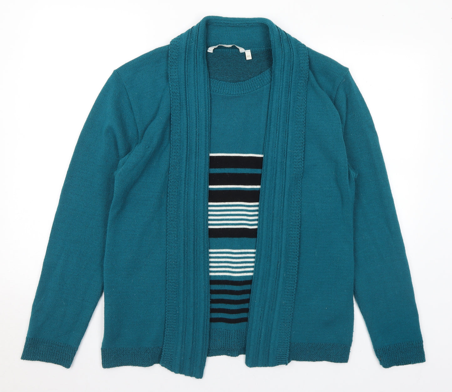 Vida Vi Womens Green Round Neck Striped Acrylic Pullover Jumper Size M - M/L