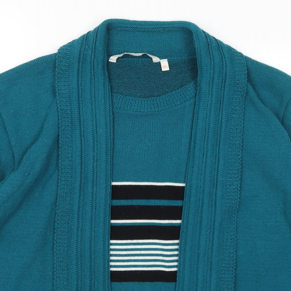 Vida Vi Womens Green Round Neck Striped Acrylic Pullover Jumper Size M - M/L