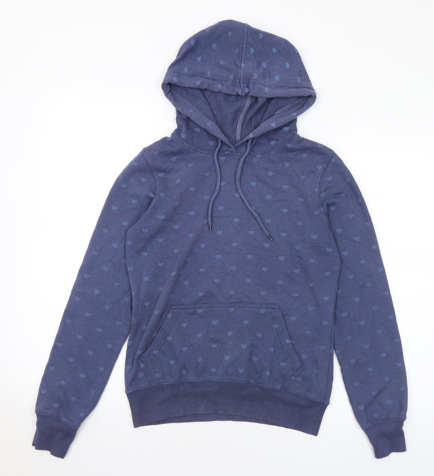 New Look Womens Blue Geometric Cotton Pullover Hoodie Size 8 - Hearts