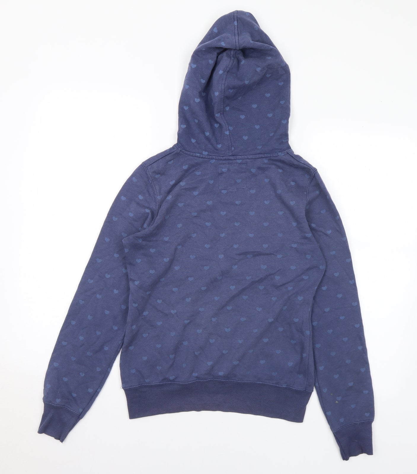 New Look Womens Blue Geometric Cotton Pullover Hoodie Size 8 - Hearts
