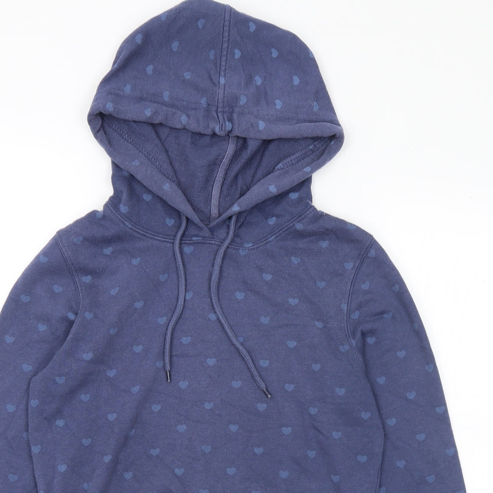 New Look Womens Blue Geometric Cotton Pullover Hoodie Size 8 - Hearts