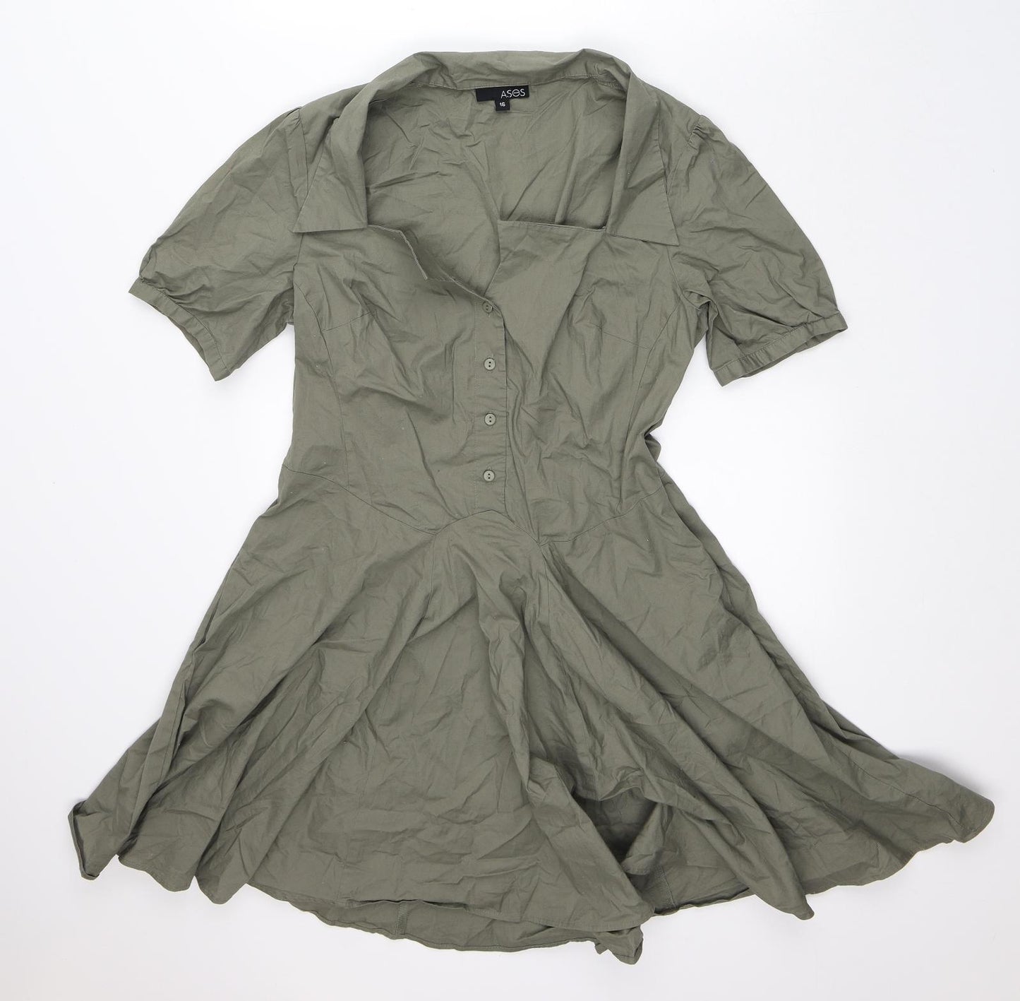 ASOS Womens Green Cotton A-Line Size 16 V-Neck