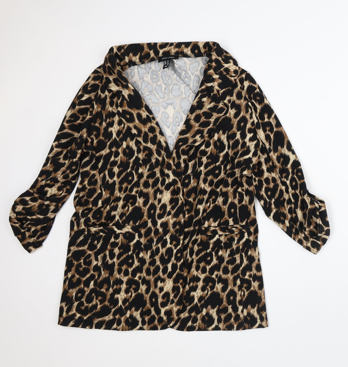 New Look Womens Brown Animal Print Jacket Blazer Size 10