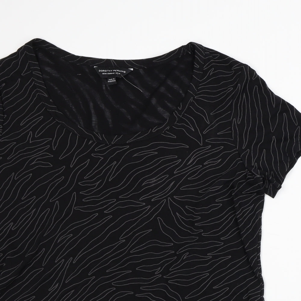 Dorothy Perkins Womens Black Geometric Polyester Basic T-Shirt Size 14 Round Neck