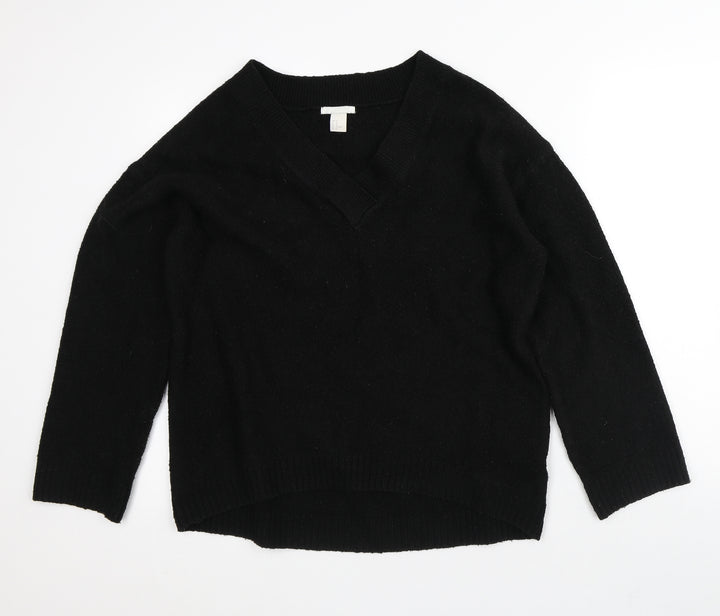 H&M Womens Black V-Neck Acrylic Pullover Jumper Size M