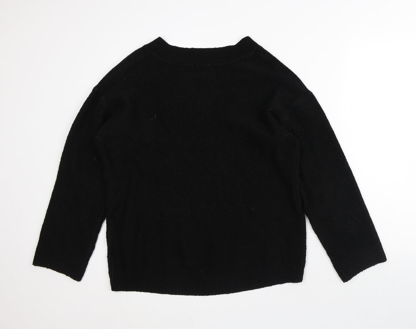 H&M Womens Black V-Neck Acrylic Pullover Jumper Size M