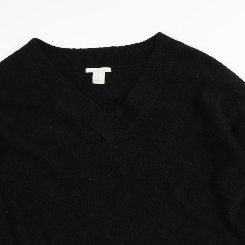 H&M Womens Black V-Neck Acrylic Pullover Jumper Size M