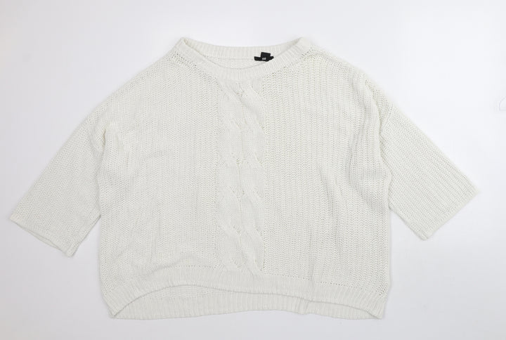 H&M Womens White Round Neck Cotton Pullover Jumper Size M