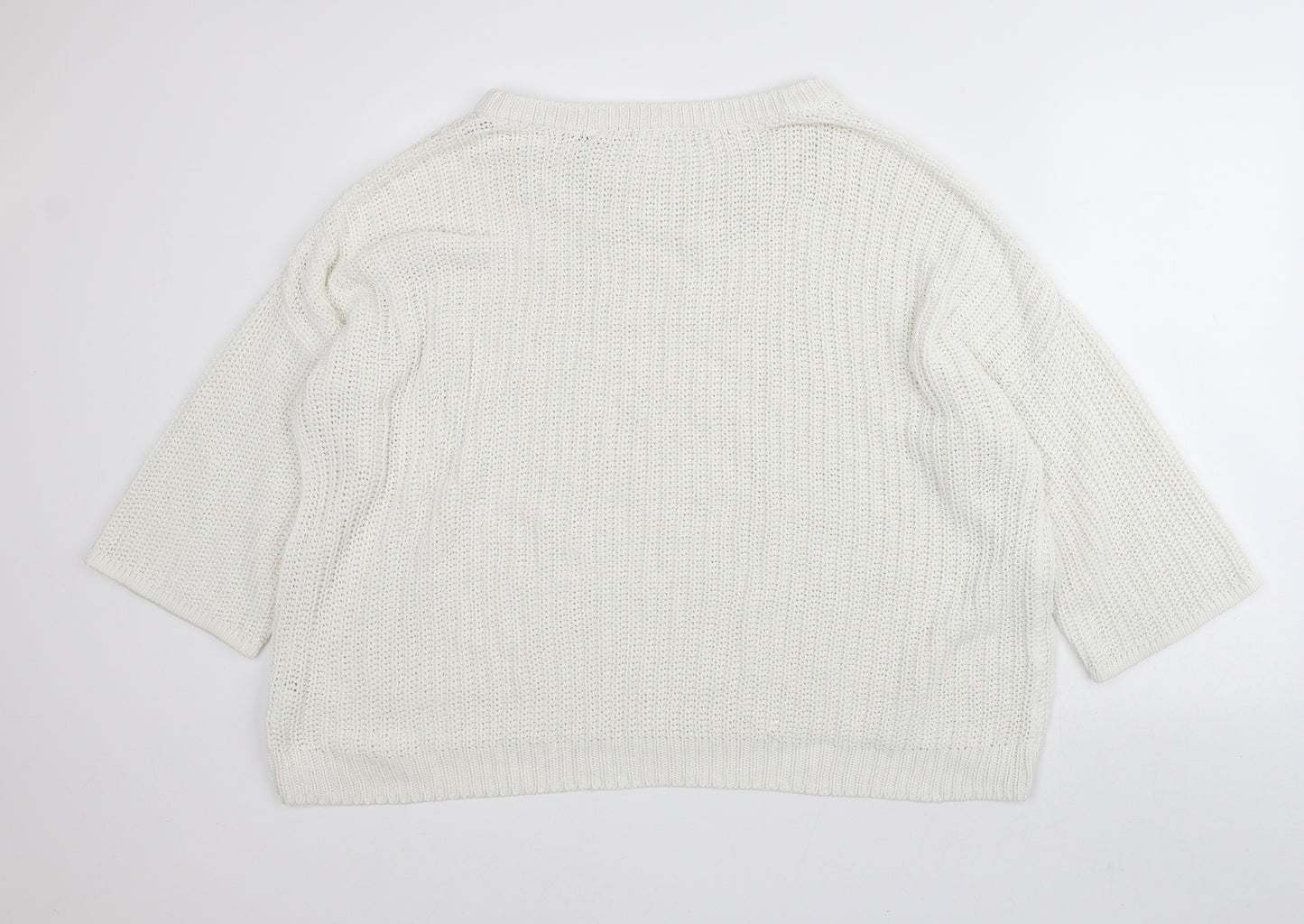H&M Womens White Round Neck Cotton Pullover Jumper Size M