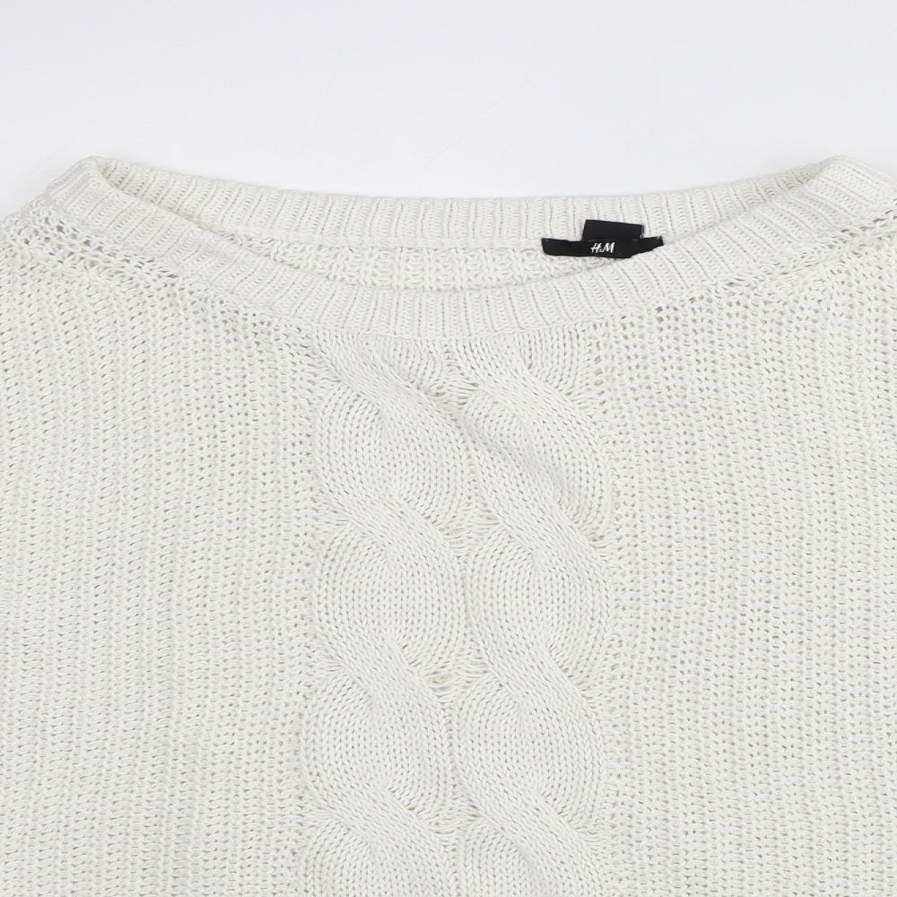 H&M Womens White Round Neck Cotton Pullover Jumper Size M