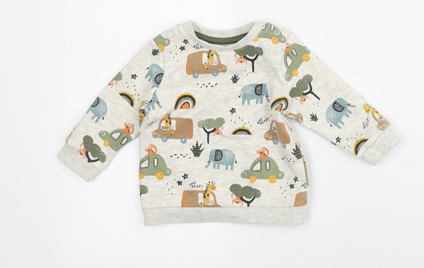 Fred & Flo Baby Grey Geometric Cotton Pullover Jumper Size 0-3 Months - Animal