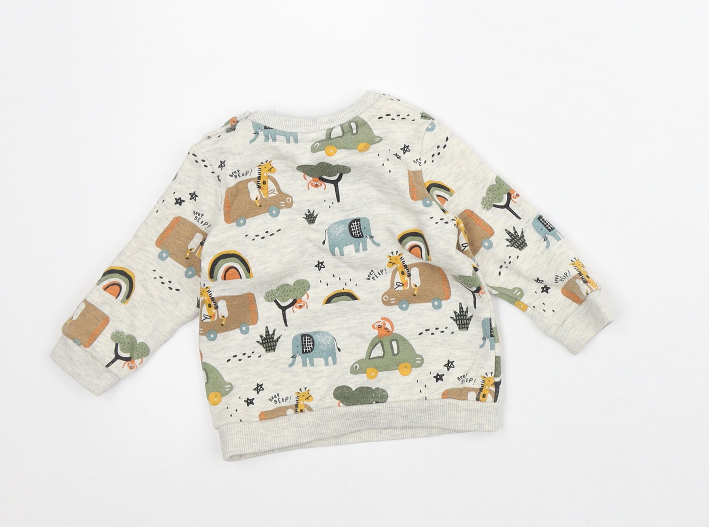 Fred & Flo Baby Grey Geometric Cotton Pullover Jumper Size 0-3 Months - Animal