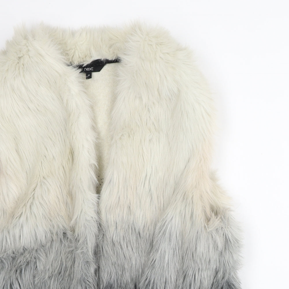 NEXT Womens Grey Striped Jacket Size 22 - Fur Look Sleeveless