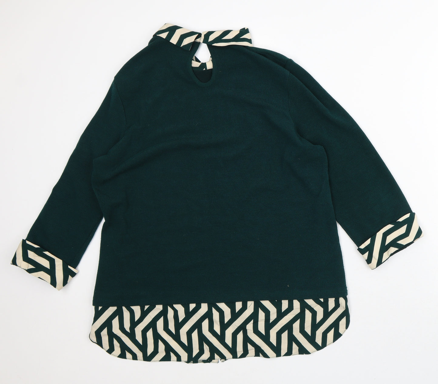 New Look Womens Green Striped Polyester Pullover Sweatshirt Size 16 - Mock Shirt Hem