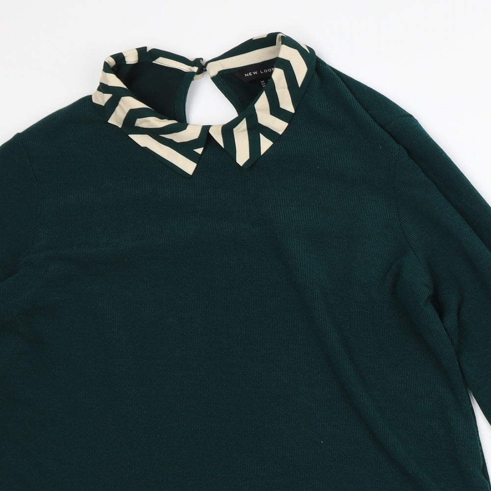 New Look Womens Green Striped Polyester Pullover Sweatshirt Size 16 - Mock Shirt Hem