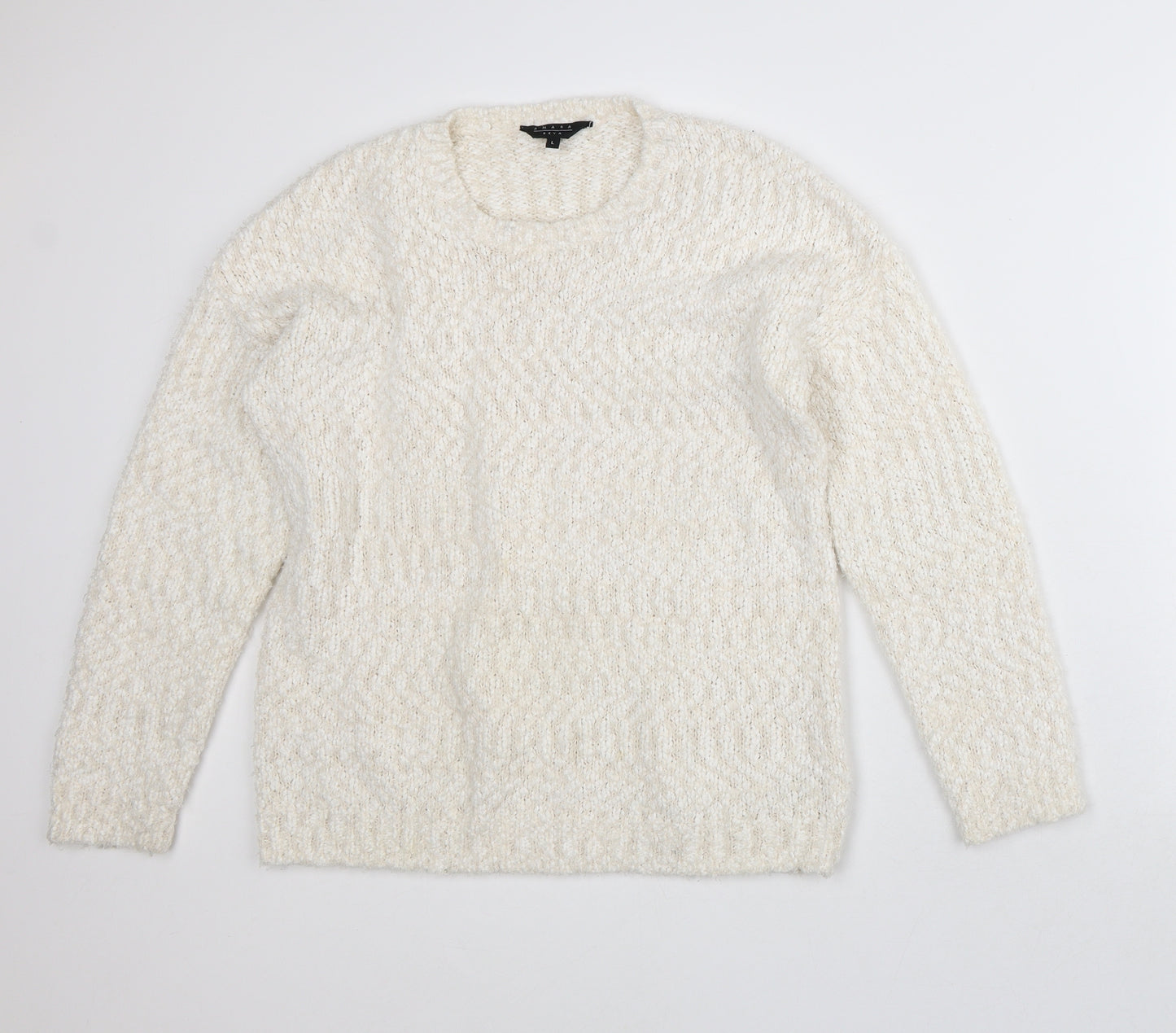 Amara Reya Mens White Round Neck Polyester Pullover Jumper Size L