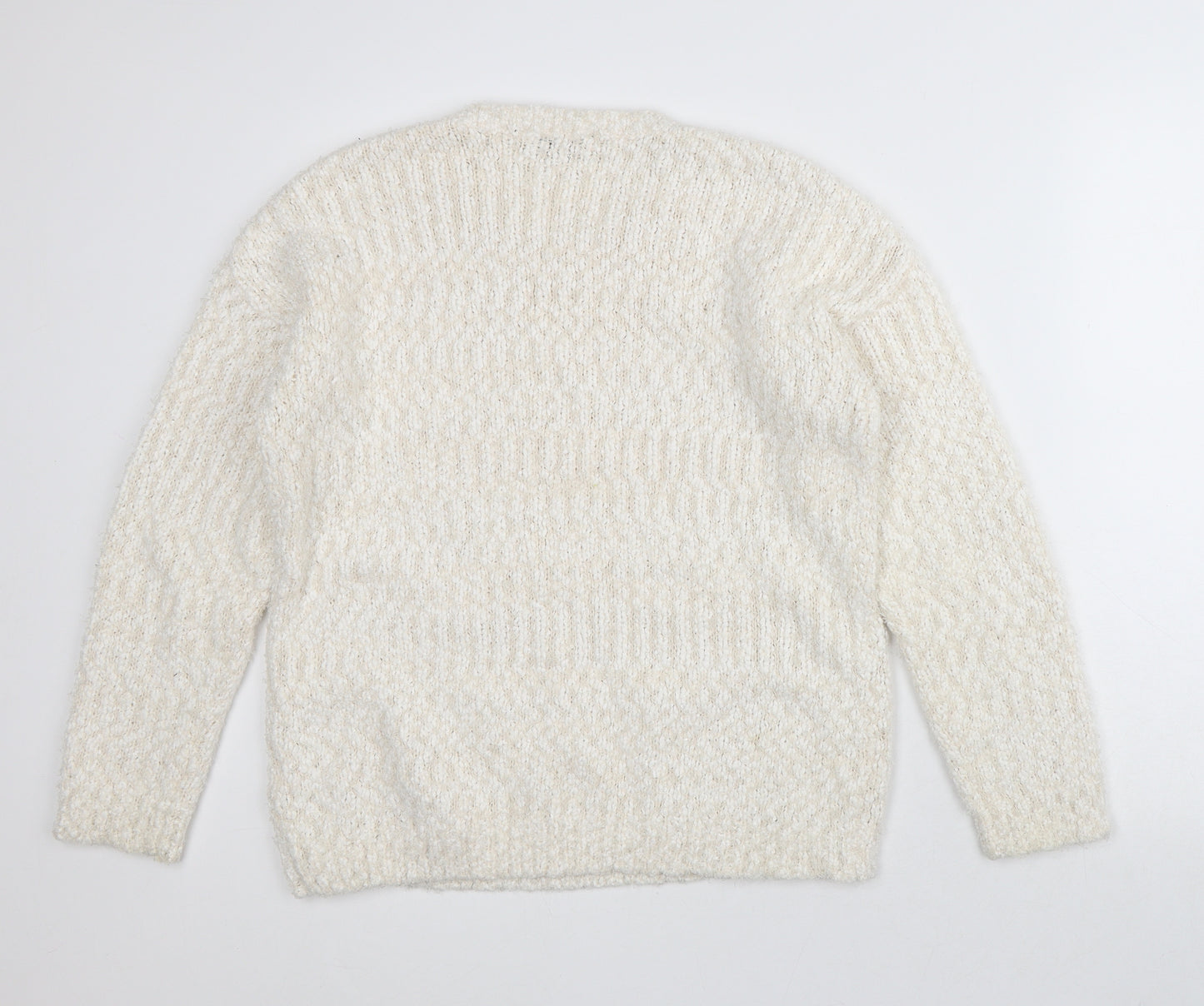 Amara Reya Mens White Round Neck Polyester Pullover Jumper Size L