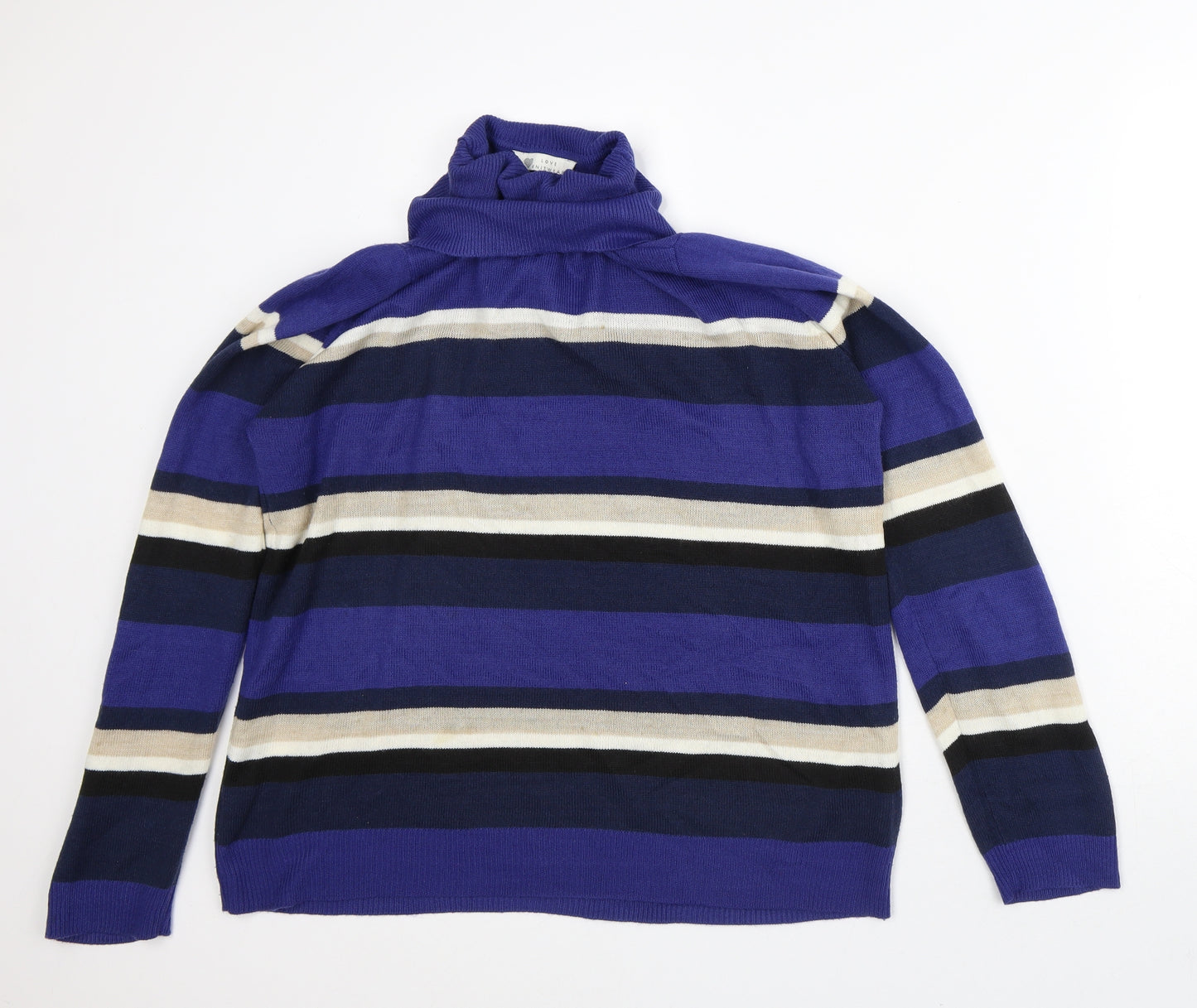 Love Knitwear Womens Purple Roll Neck Striped Acrylic Pullover Jumper Size 16