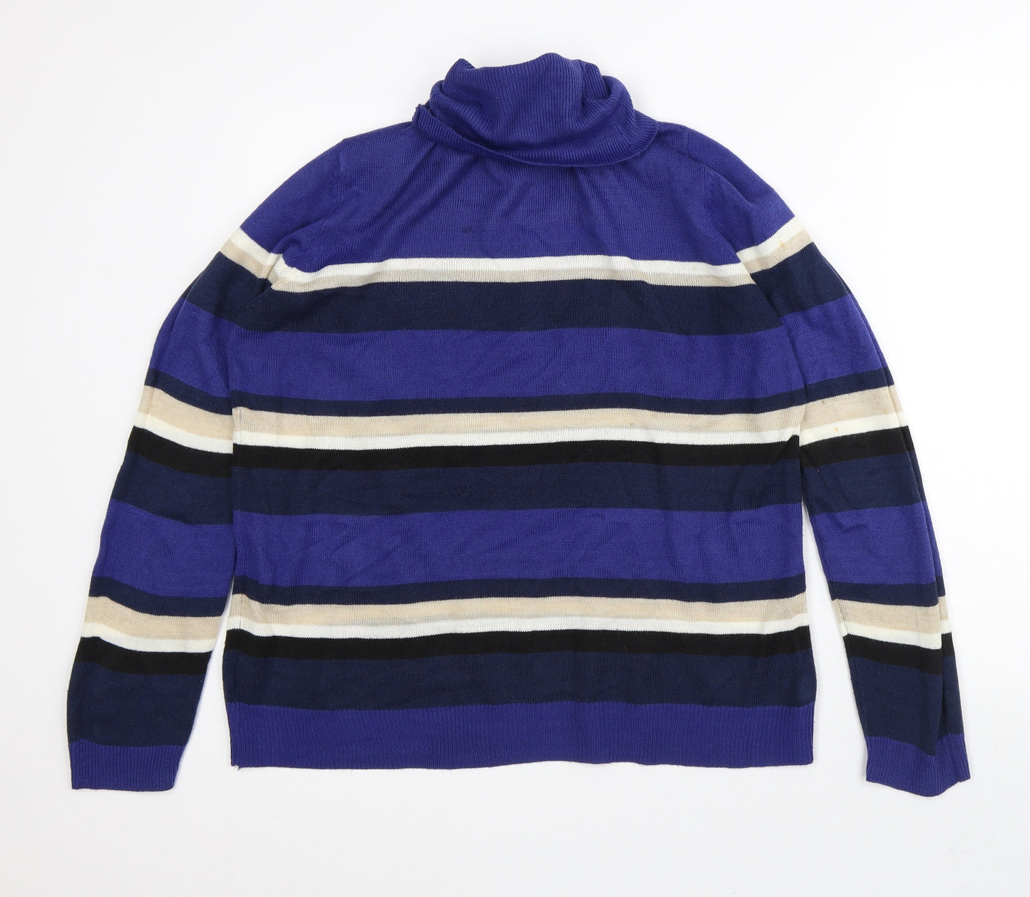 Love Knitwear Womens Purple Roll Neck Striped Acrylic Pullover Jumper Size 16