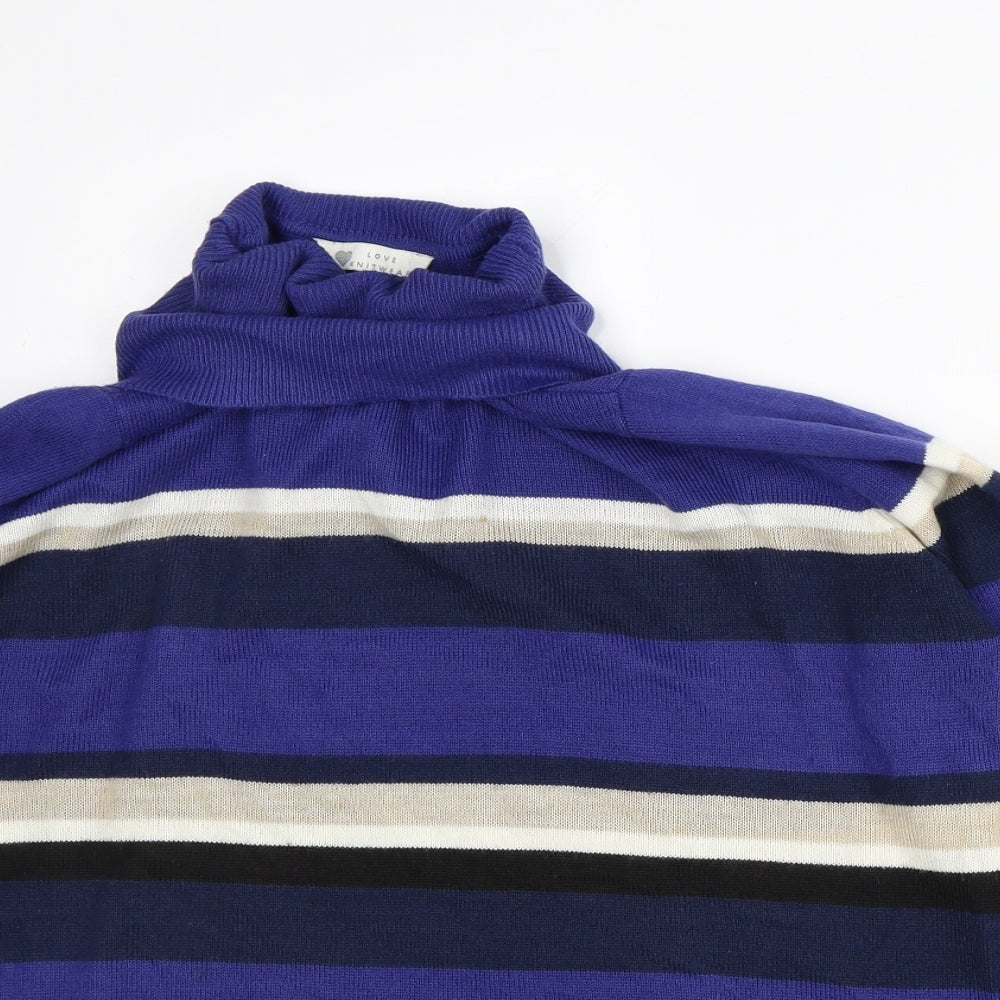 Love Knitwear Womens Purple Roll Neck Striped Acrylic Pullover Jumper Size 16