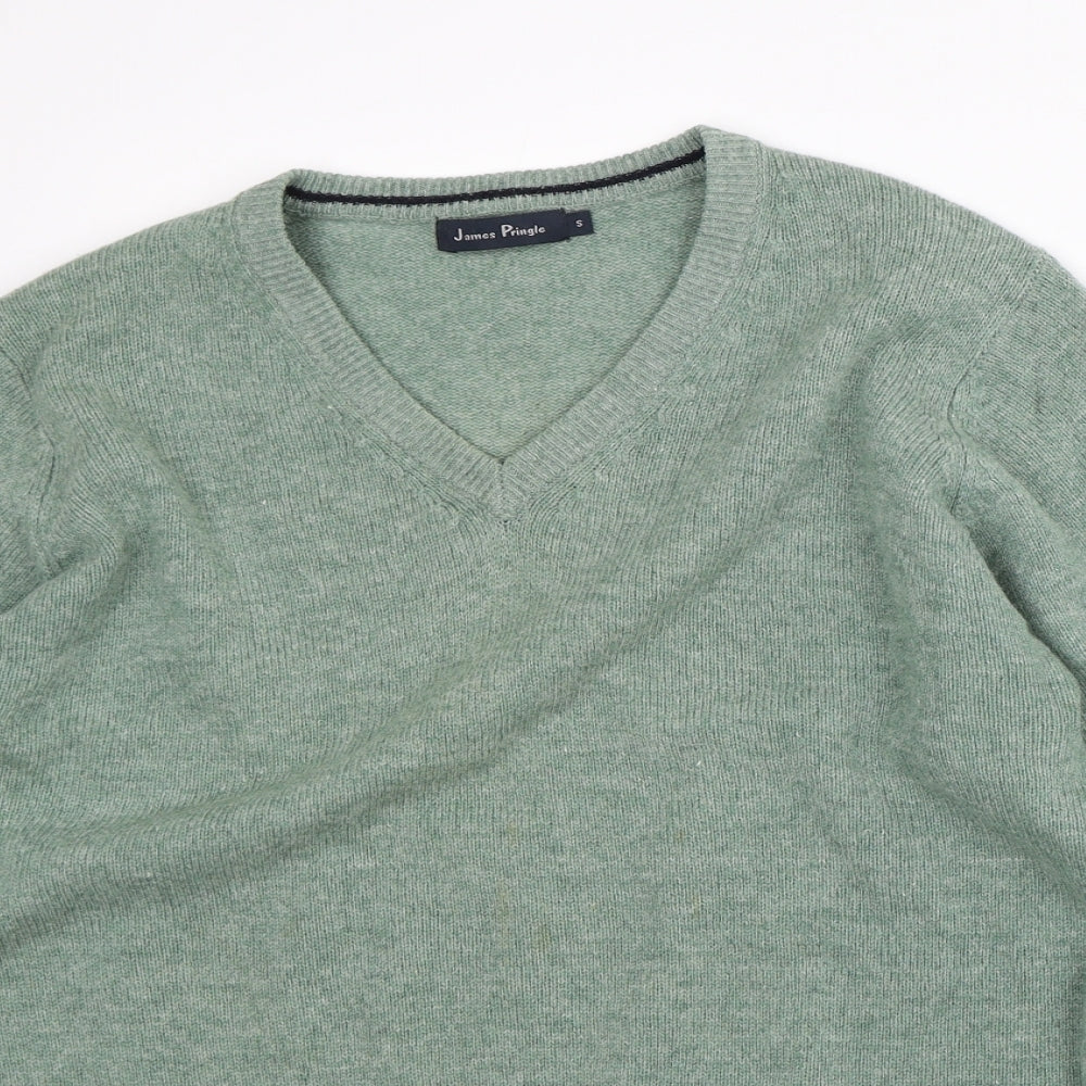 James Pringle Mens Green V-Neck Wool Pullover Jumper Size S