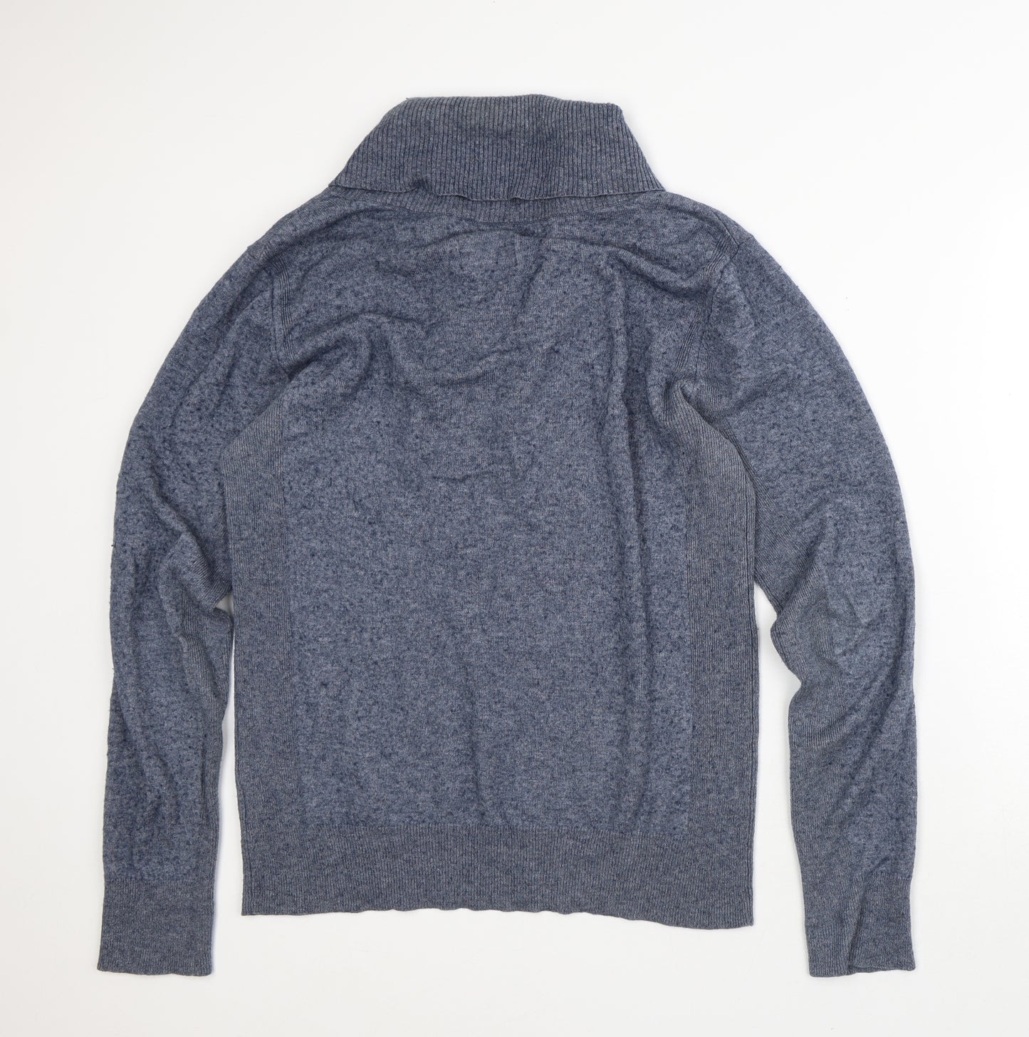 AllSaints Mens Blue Roll Neck Geometric Cotton Pullover Jumper Size L