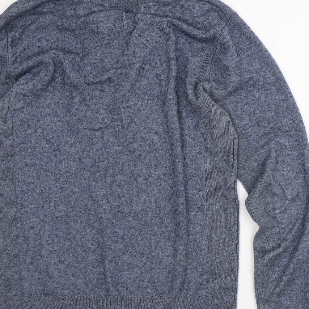 AllSaints Mens Blue Roll Neck Geometric Cotton Pullover Jumper Size L