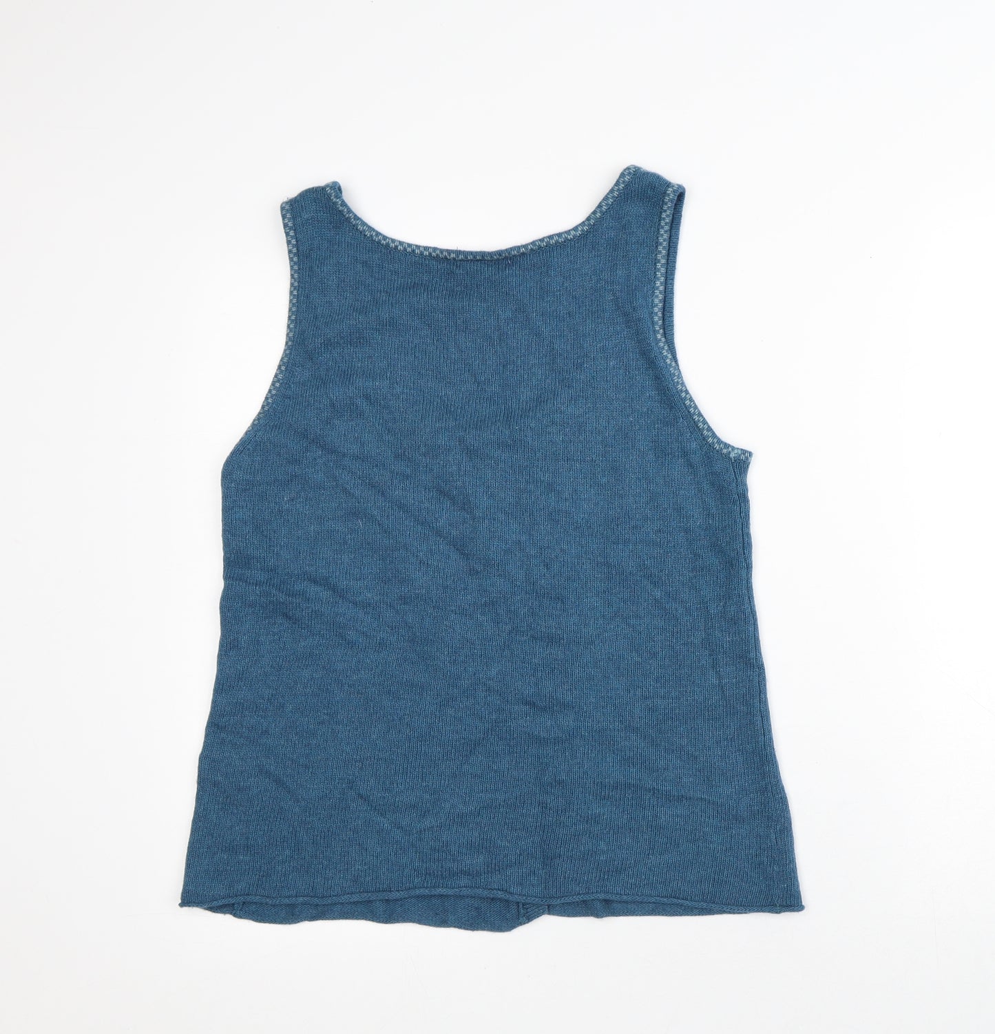 White Stuff Womens Blue Round Neck Geometric Viscose Vest Jumper Size 12