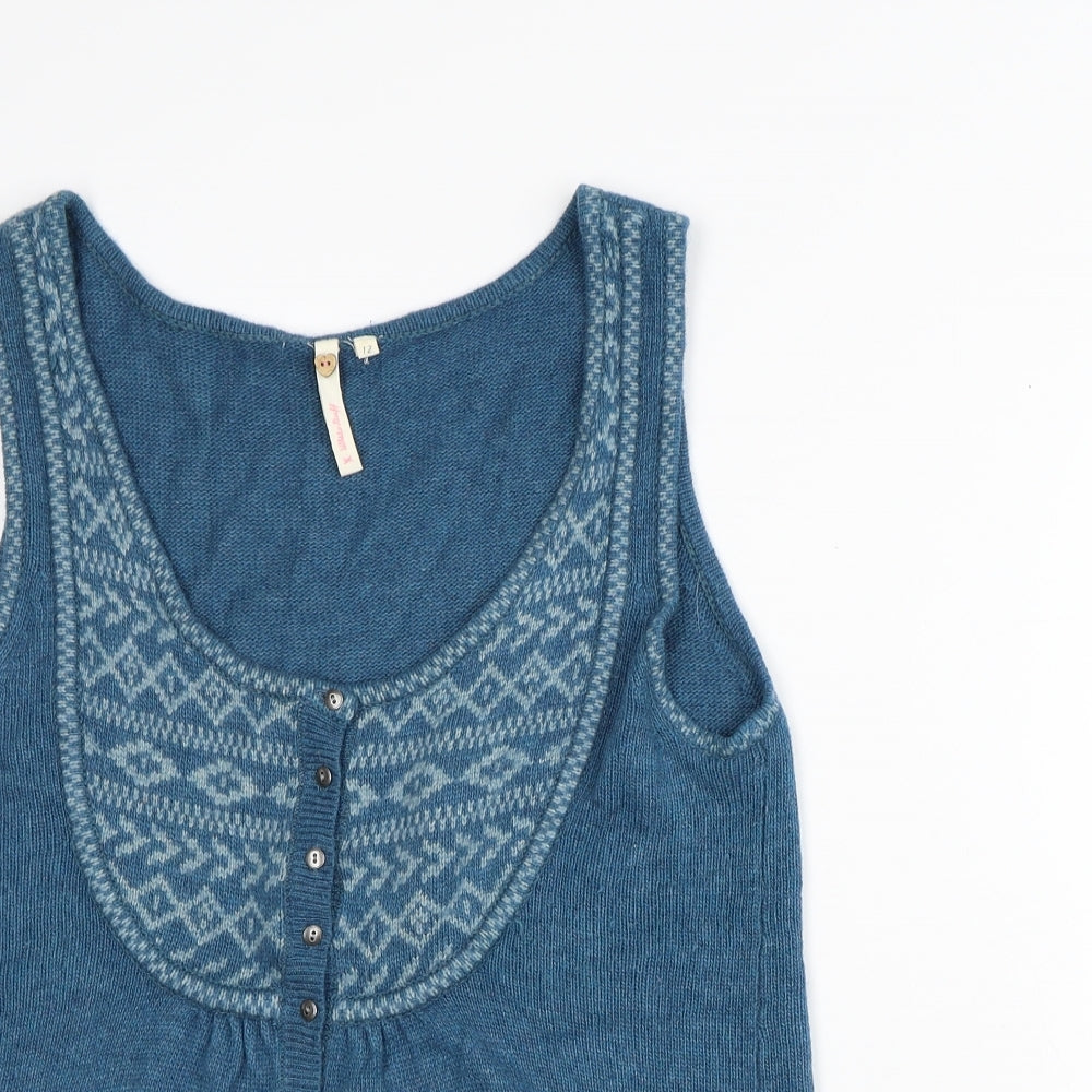 White Stuff Womens Blue Round Neck Geometric Viscose Vest Jumper Size 12